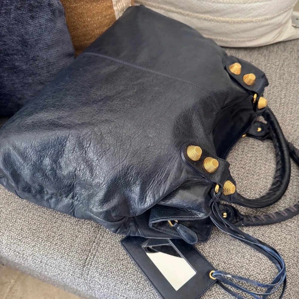 Vintage Balenciaga Marine Blue Leather Giant 21 Gold Brief Bag